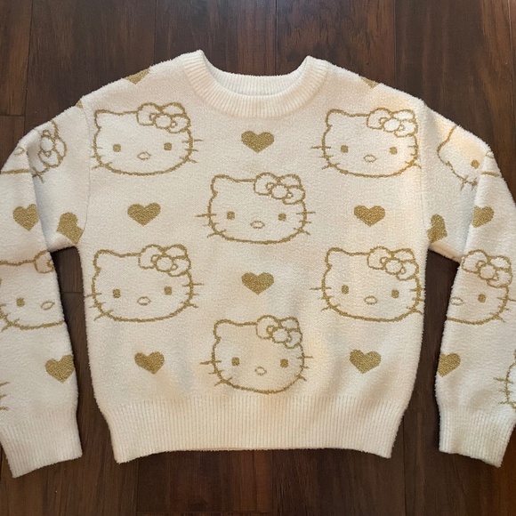 Hello Kitty White & Gold Patterned Sweater – Girls’ Size L (10/12) - Picture 5 of 5